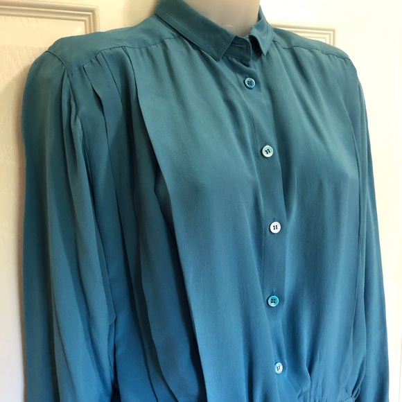 Peacock blue silk button blouse - Picture 2 of 4